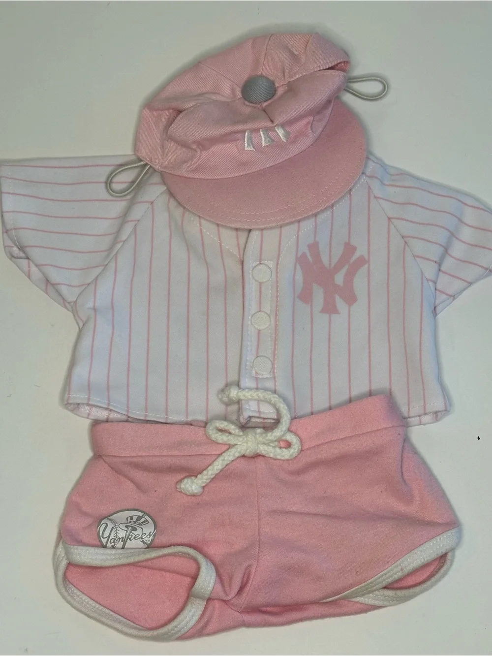 Build A Bear Workshop Pink New York Yankees Lot 3 Jersey, Shorts, & Hat Genuine
